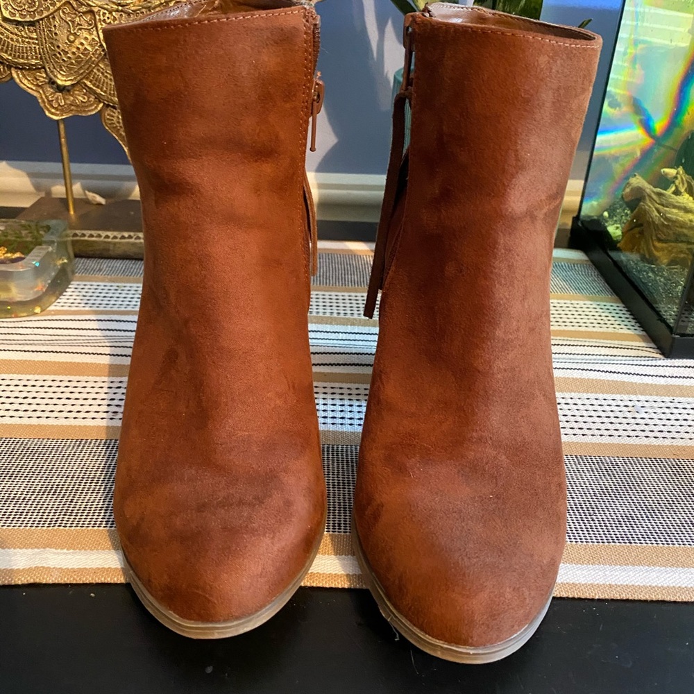 Tan fringe boots